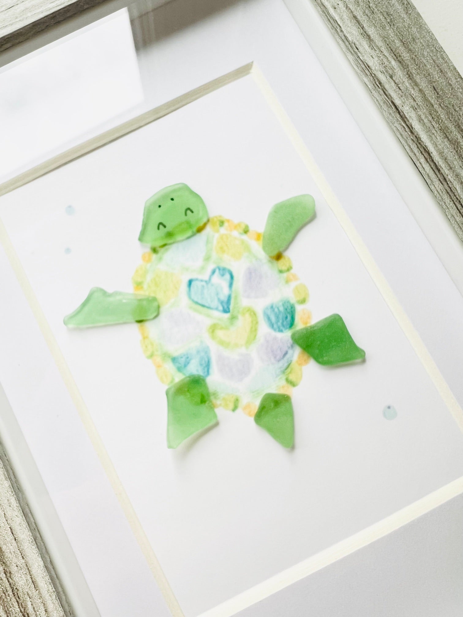 Tranquil Turtle Sea Glass Art | 6"x4" in a Shadowbox Frame