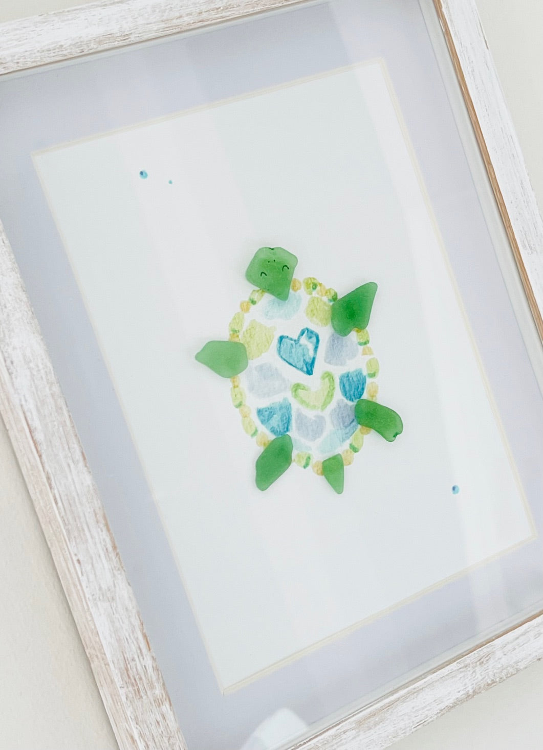 Tranquil Turtle Sea Glass Art | 8"x10" in a Shadowbox Frame
