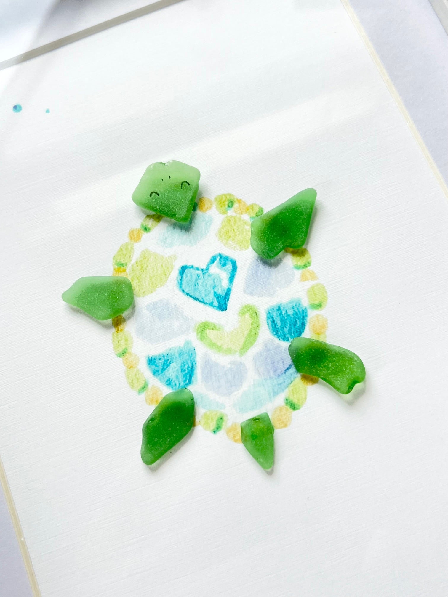 Tranquil Turtle Sea Glass Art | 8"x10" in a Shadowbox Frame