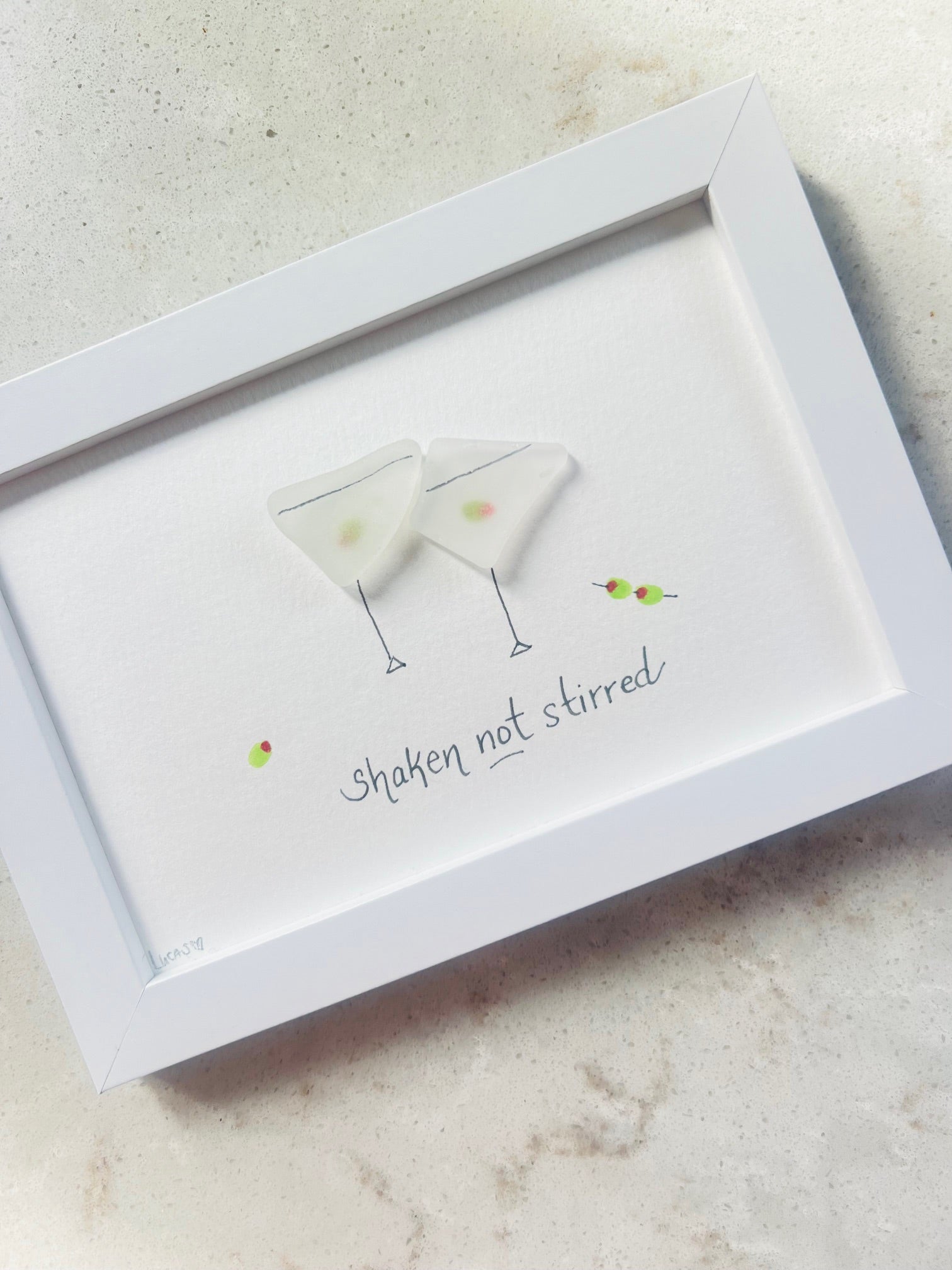 Cute Martinis with Olives Sea Glass Art
