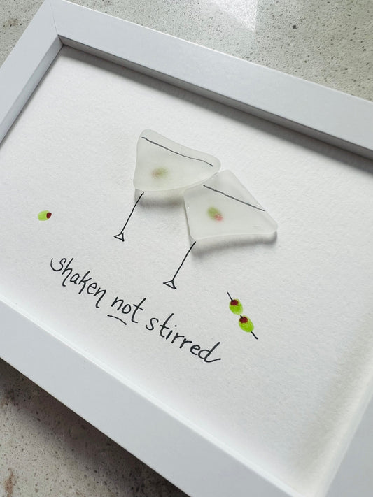 Cute Martinis with Olives Sea Glass Art