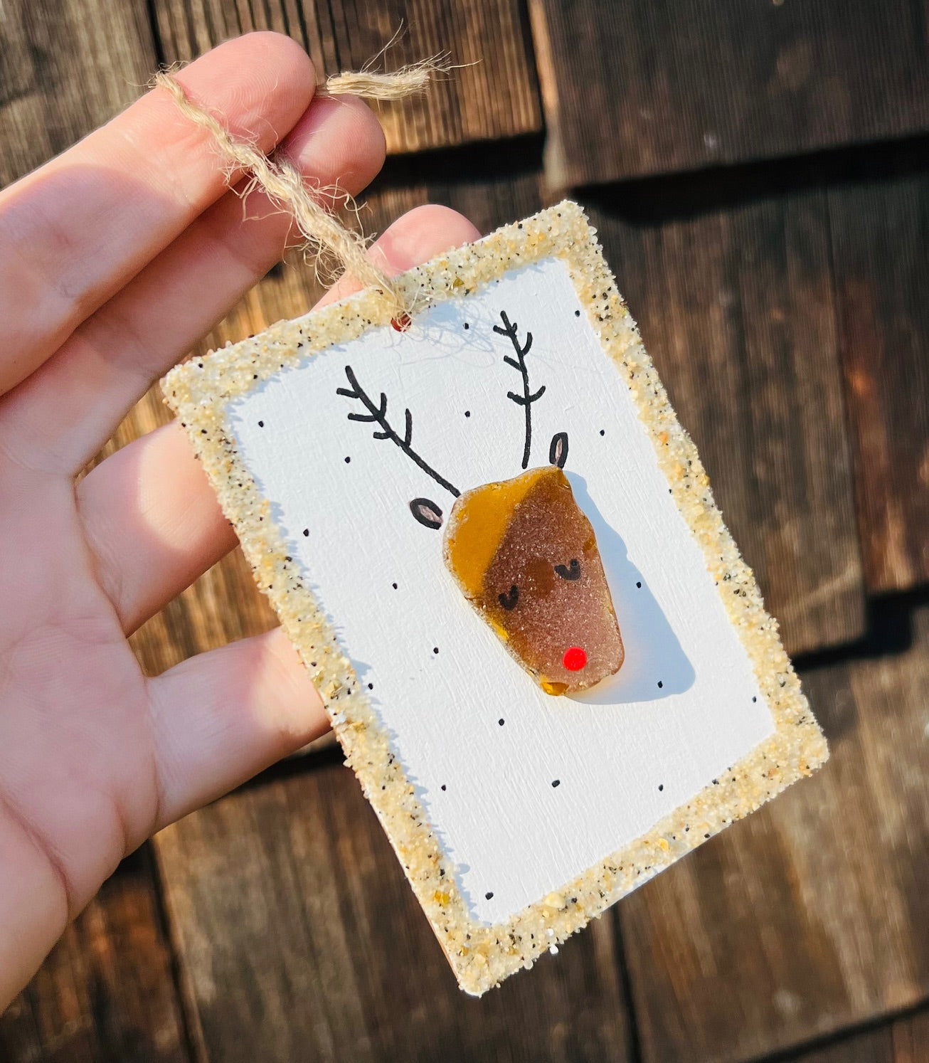 Rudolph the Red Nosed Reindeer Sea Glass Ornament