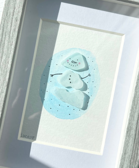 Snowman Sea Glass Art