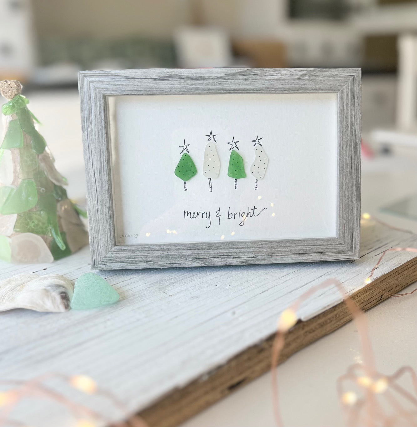 Merry & Bright Christmas Trees Sea Glass Art