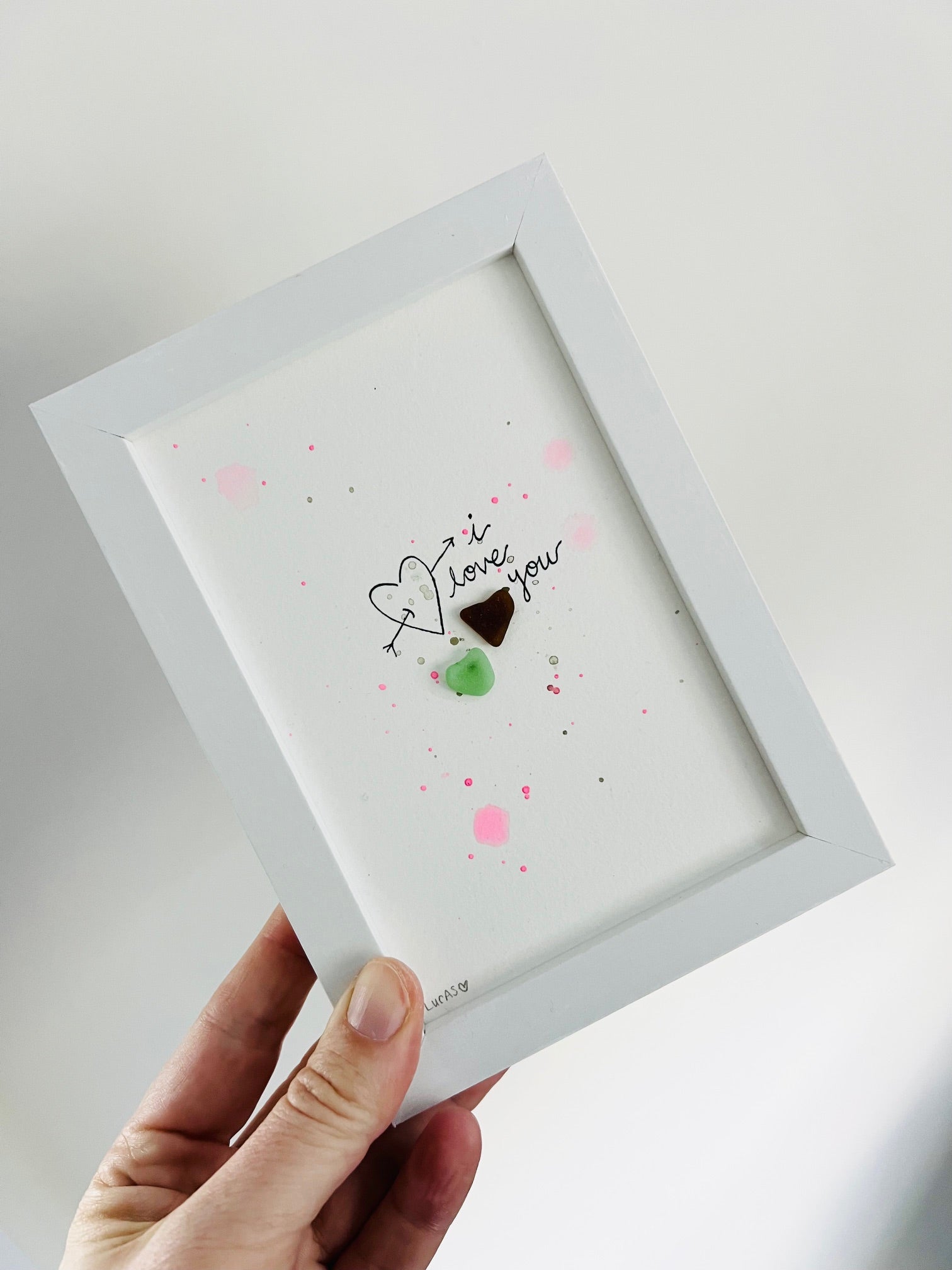 I Love You with Heart & Arrow Sea Glass Art