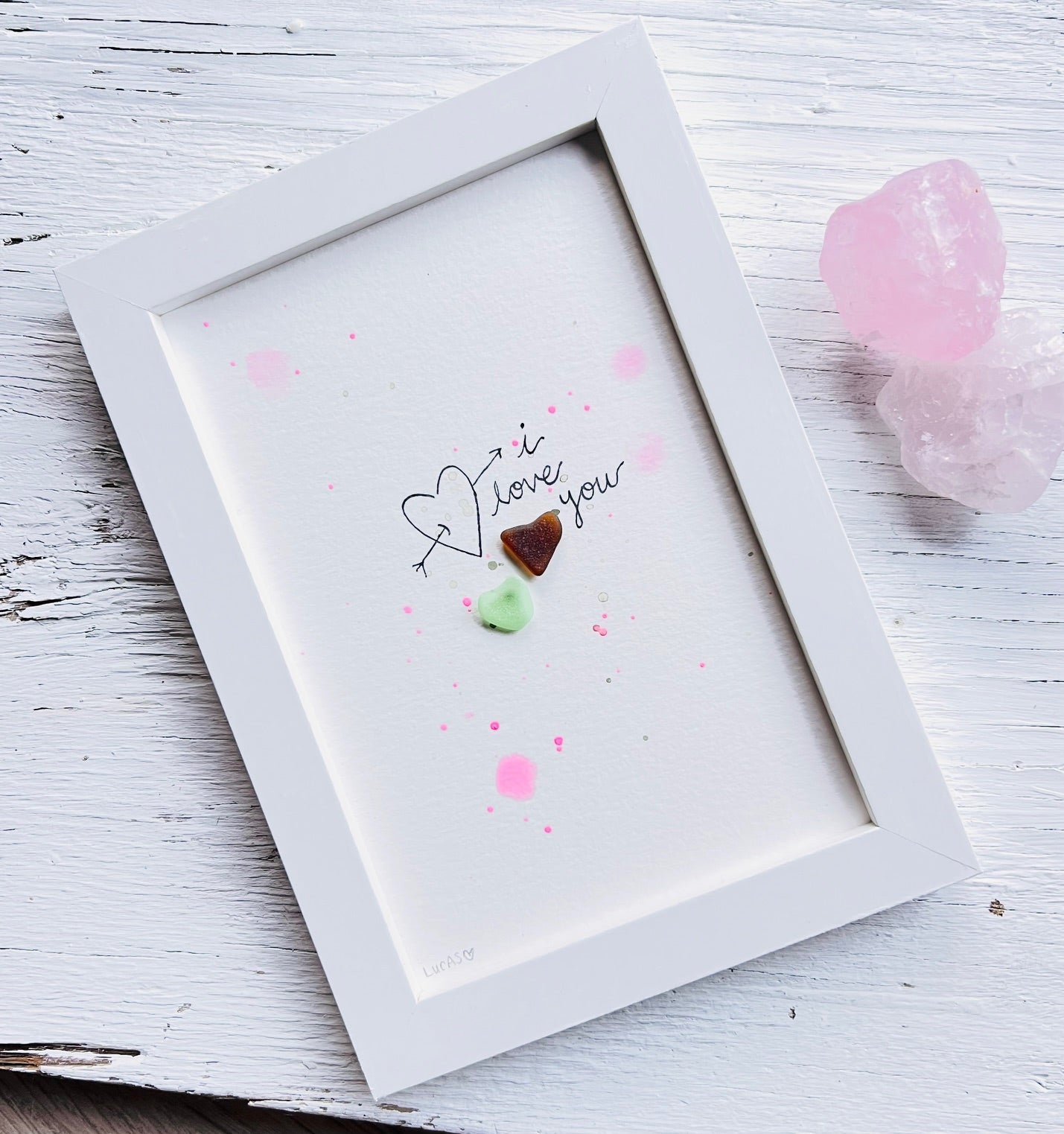 I Love You with Heart & Arrow Sea Glass Art