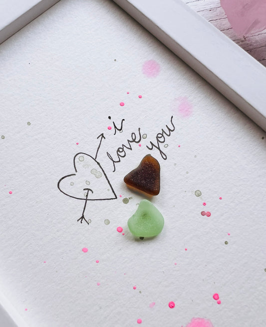 I Love You with Heart & Arrow Sea Glass Art