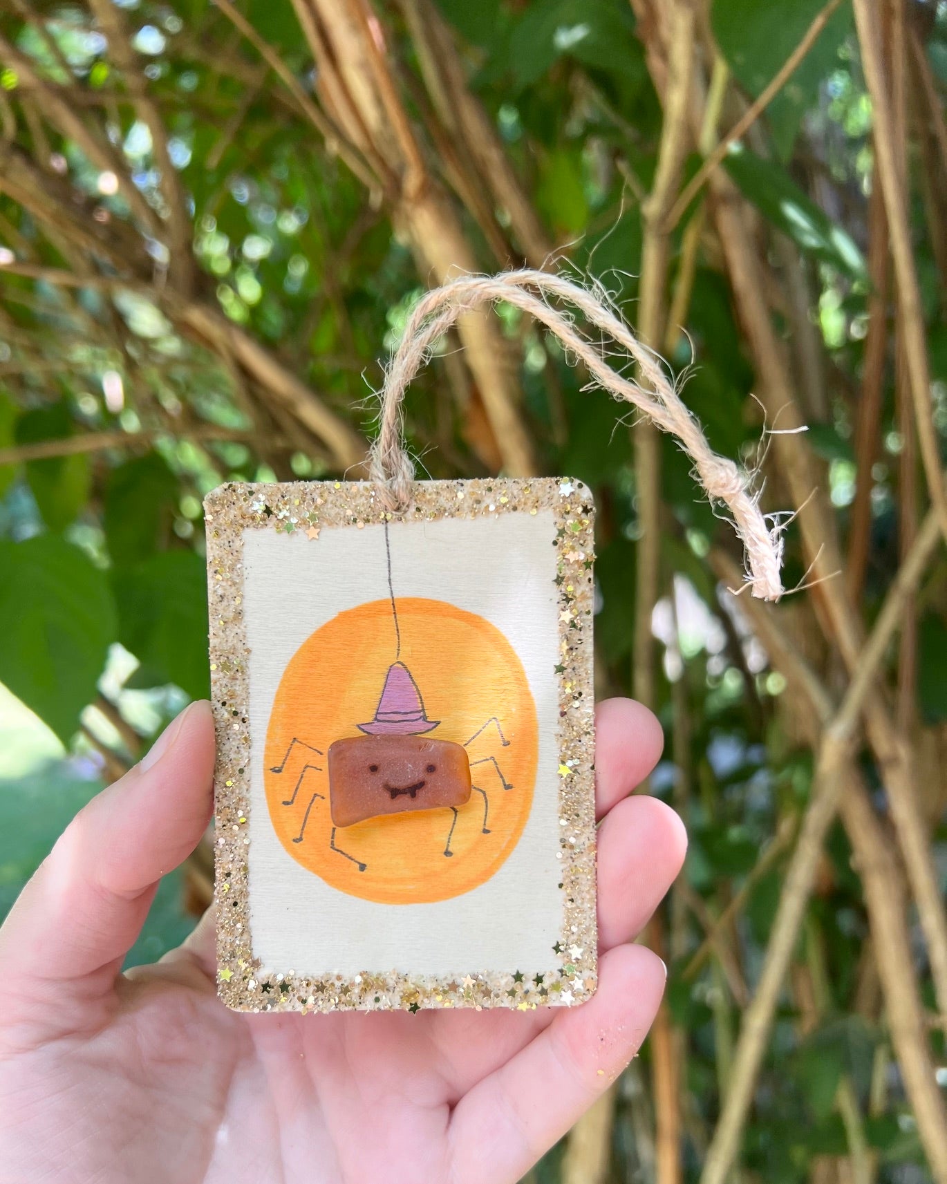 Sea Glass Spider Witch Ornament
