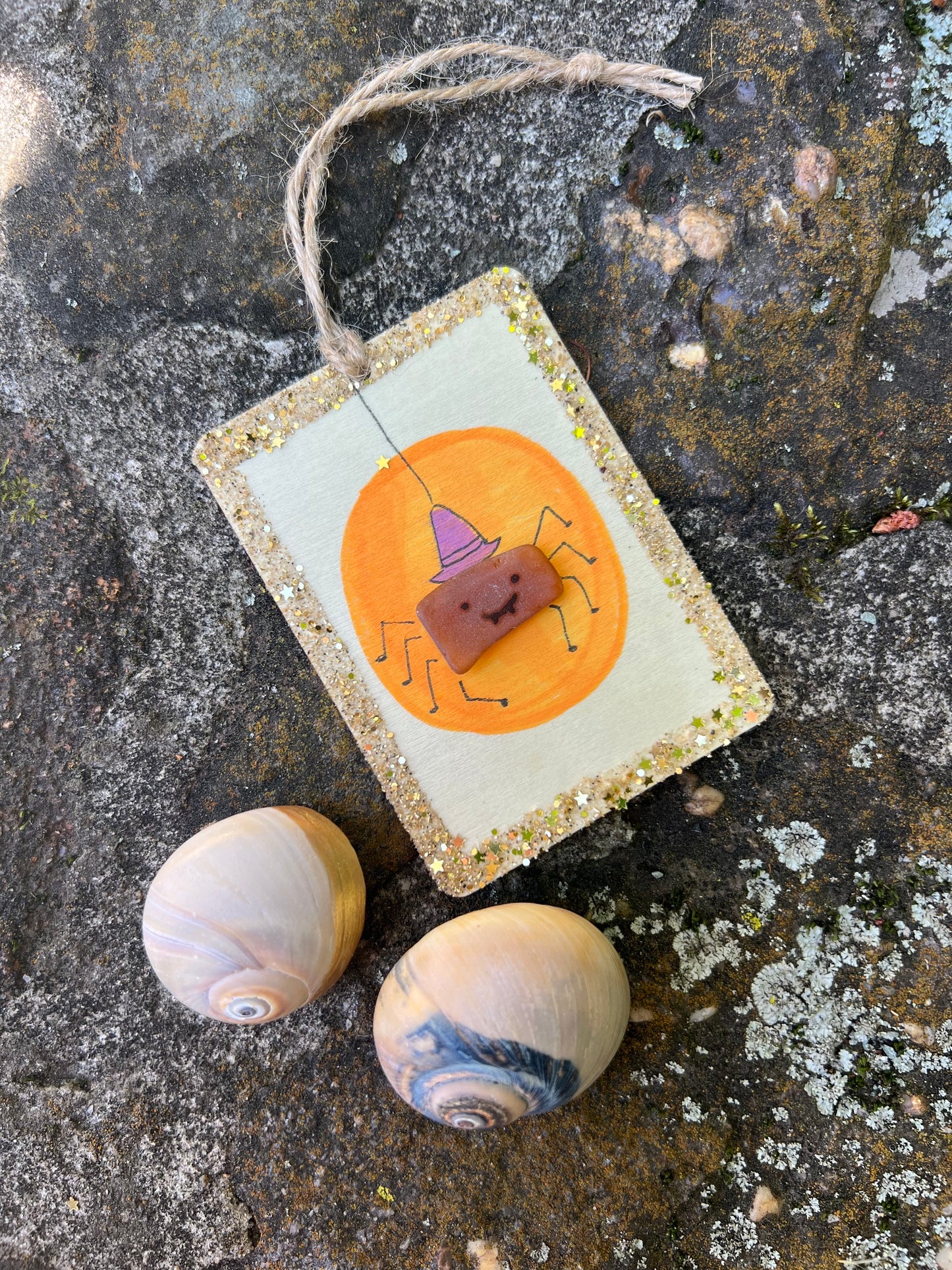 Sea Glass Spider Witch Ornament