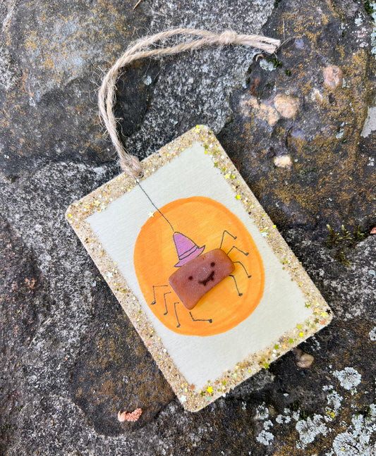 Sea Glass Spider Witch Ornament