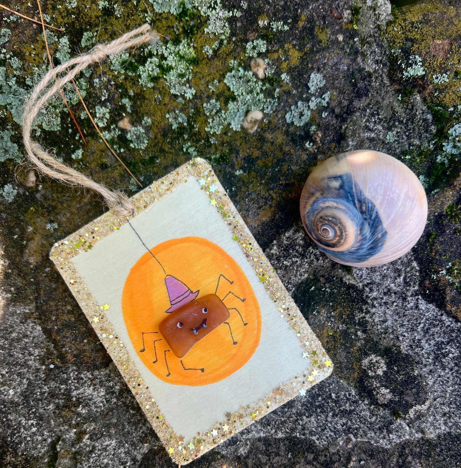 Sea Glass Spider Witch Ornament