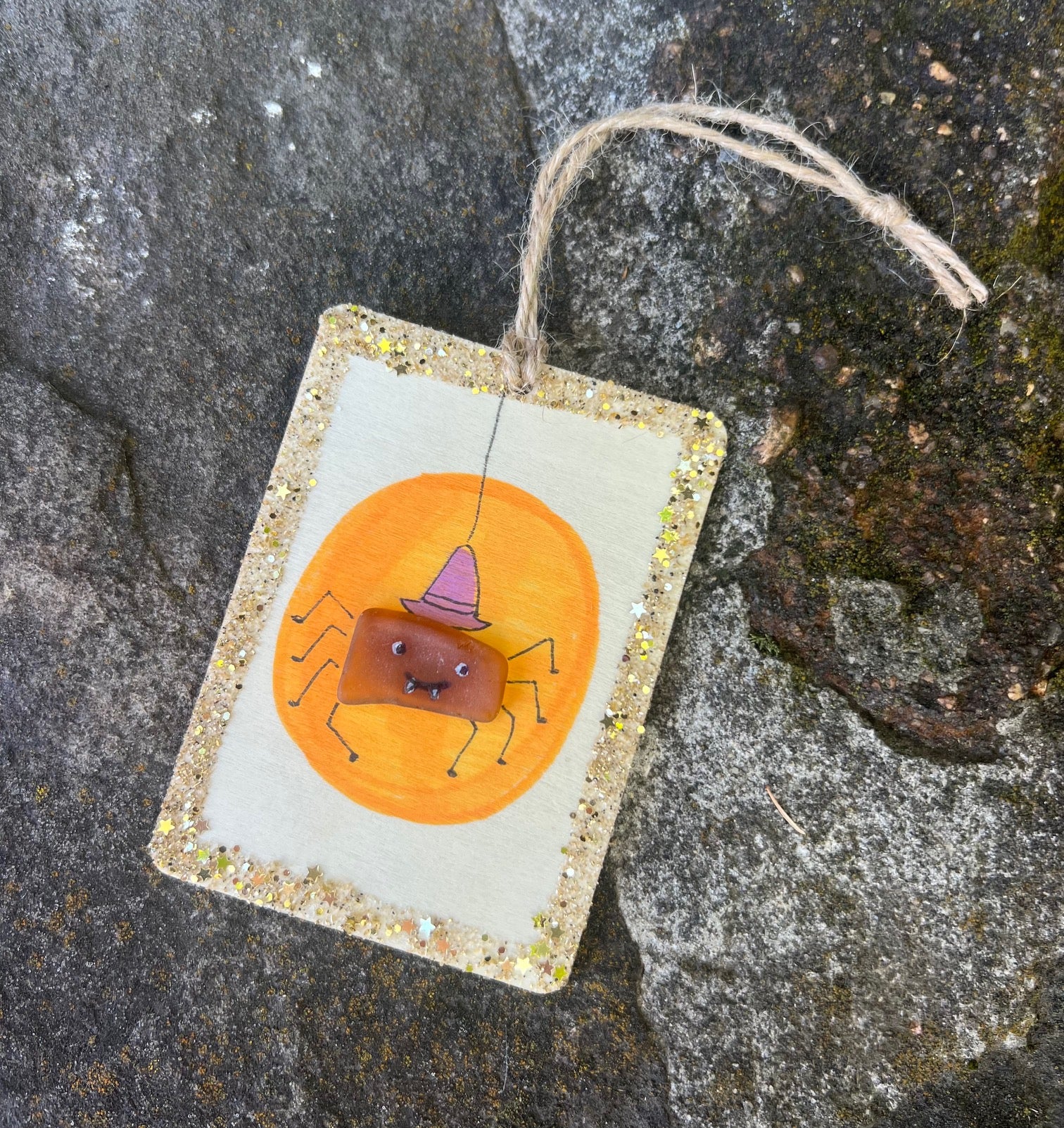 Sea Glass Spider Witch Ornament
