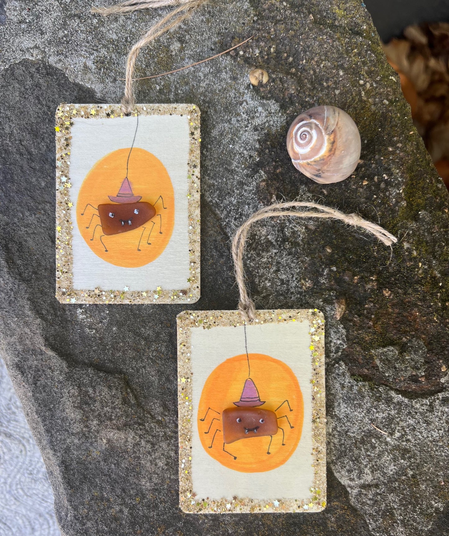 Sea Glass Spider Witch Ornament