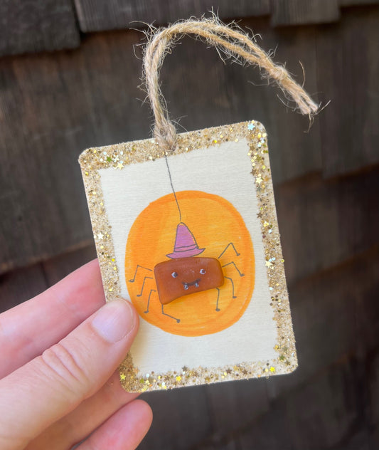 Sea Glass Spider Witch Ornament
