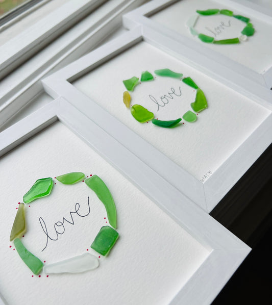 Joy and Love Holiday Wreath Sea Glass Art