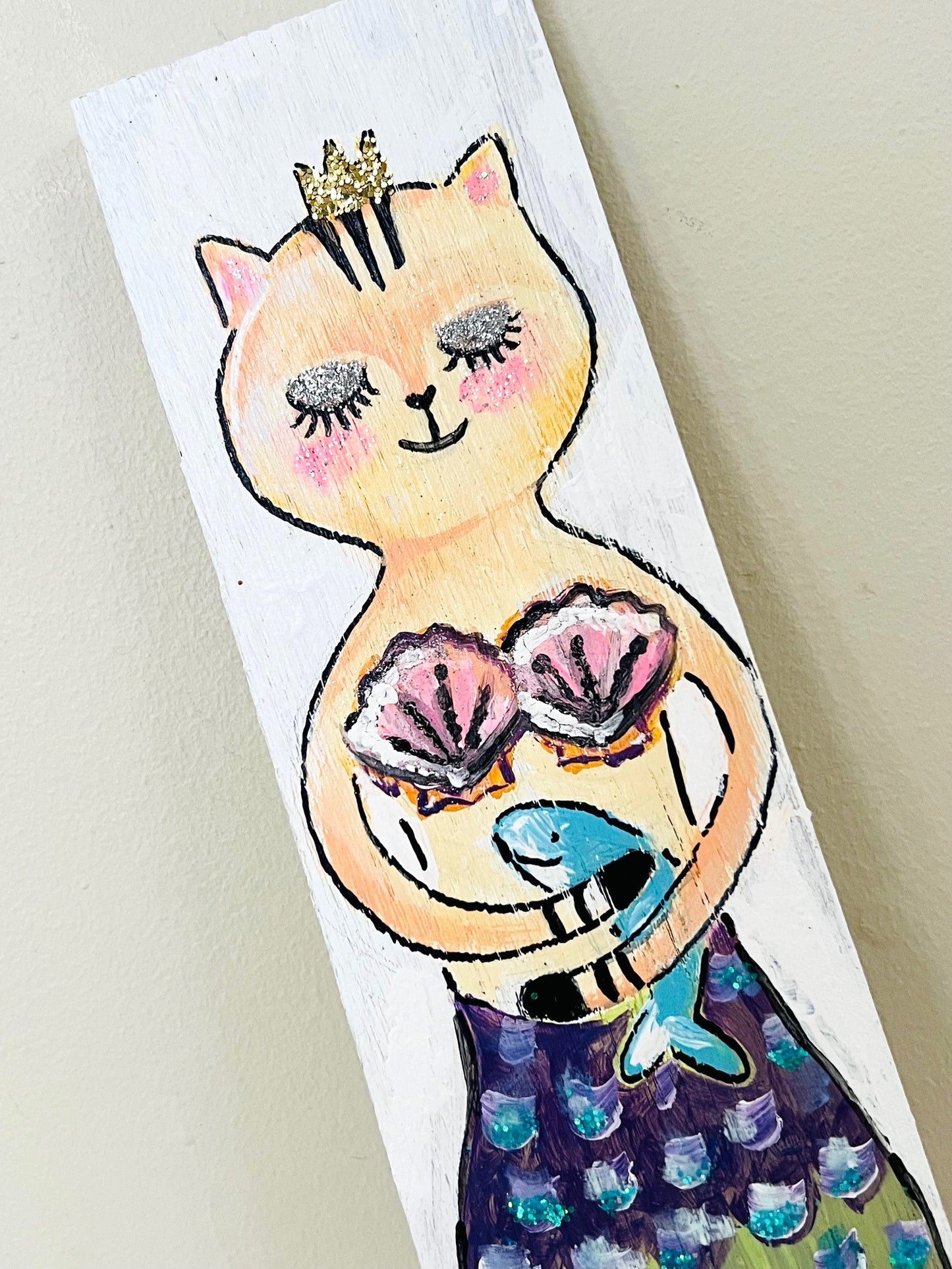 Cat Mermaid Driftwood Painting