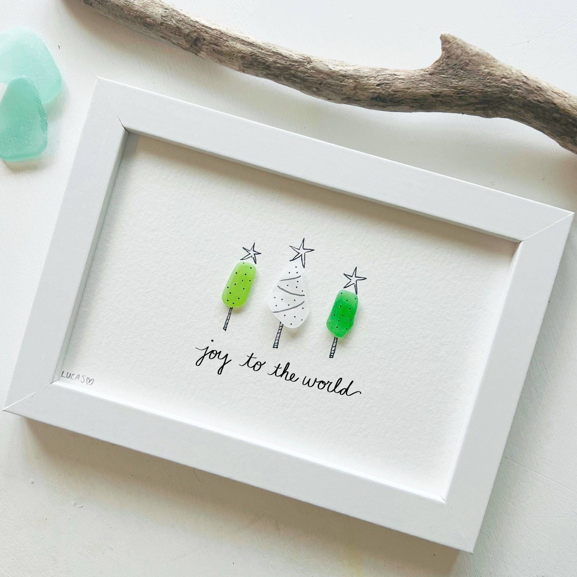 Christmas Trees Sea Glass Art | Joy to the World & Peace on Earth