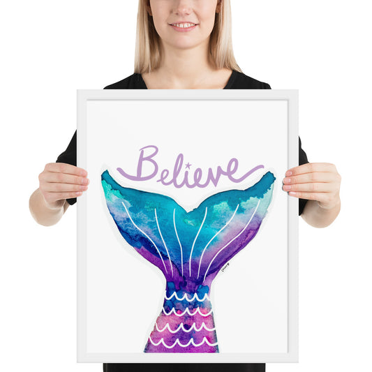 Believe Mermaid Tail Framed Poster
