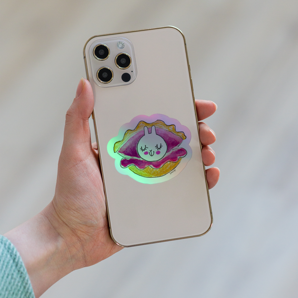 Beach Bunny Pearl in an Oyster Shell Holographic Sticker
