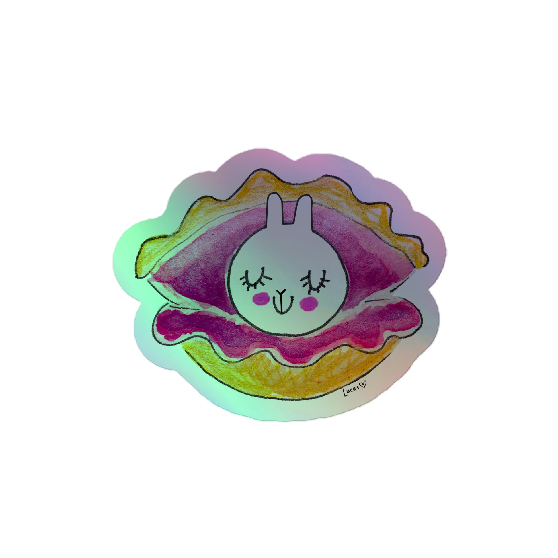 Beach Bunny Pearl in an Oyster Shell Holographic Sticker