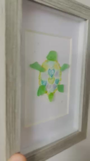 Tranquil Turtle Sea Glass Art | 6"x4" in a Shadowbox Frame
