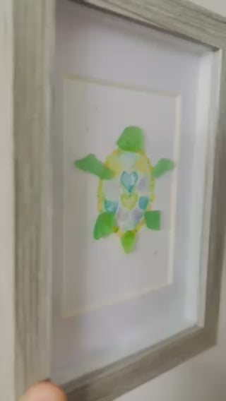Tranquil Turtle Sea Glass Art | 6"x4" in a Shadowbox Frame
