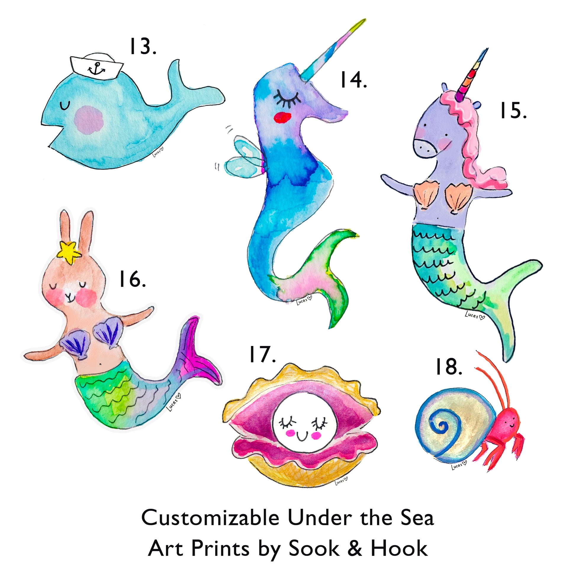 Customizable Under the Sea Animal Prints | Unframed or Framed 8"x10" Art for Kids