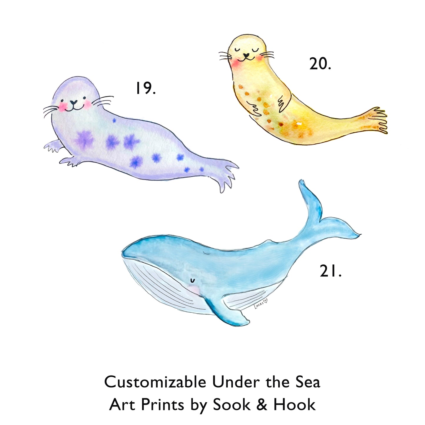 Customizable Under the Sea Animal Prints | Unframed or Framed 8"x10" Art for Kids