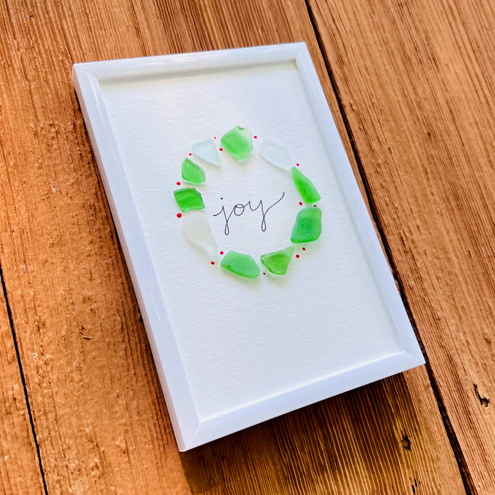 Joy and Love Holiday Wreath Sea Glass Art