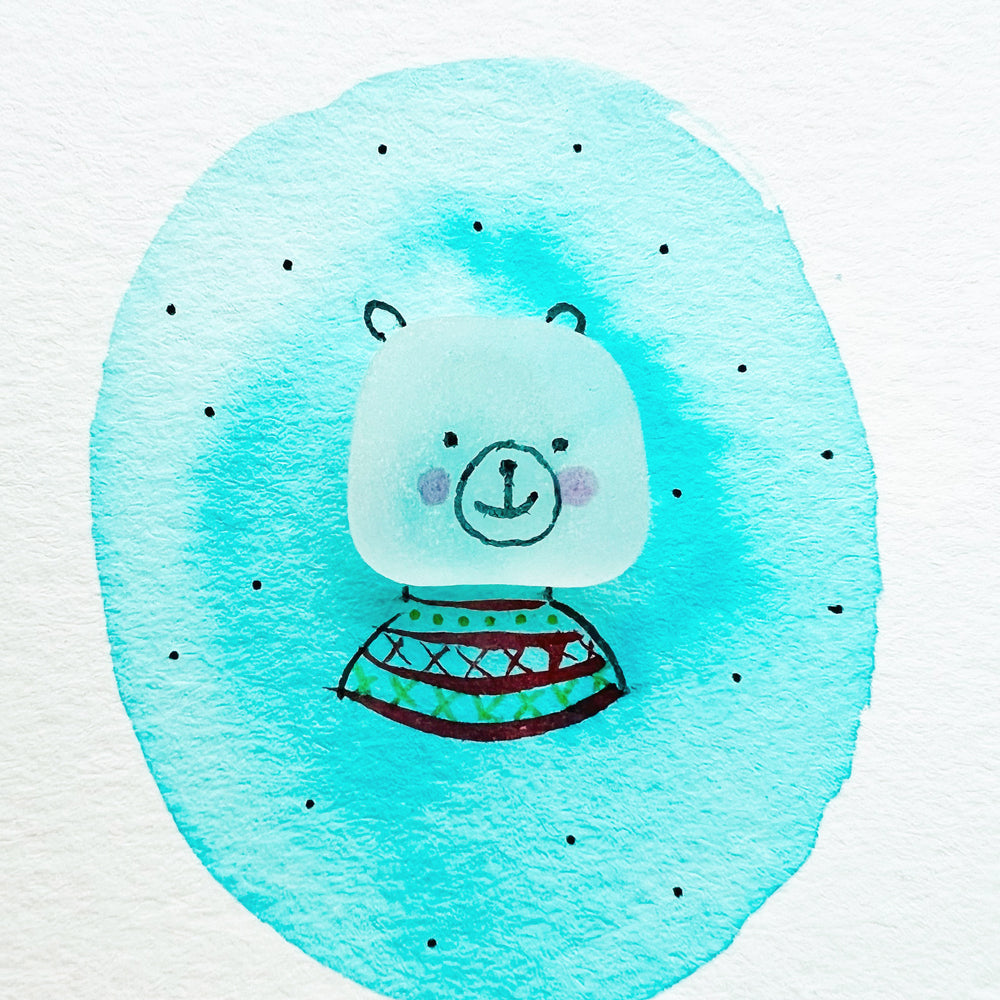 Polar Bear with a Sweater Sea Glass Art
