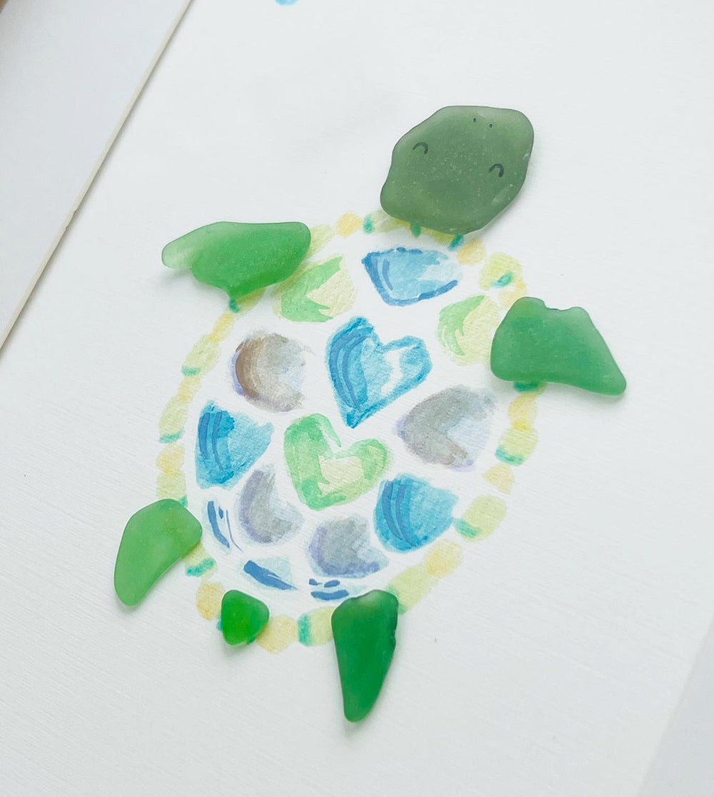 Tranquil Turtle Sea Glass Art | 8"x10" Shadow Box Frame by Sook & Hook