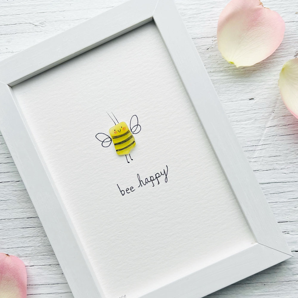 Bee Happy Sea Glass Art