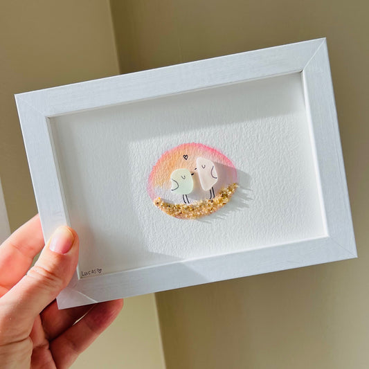 Love Birds Sea Glass Art