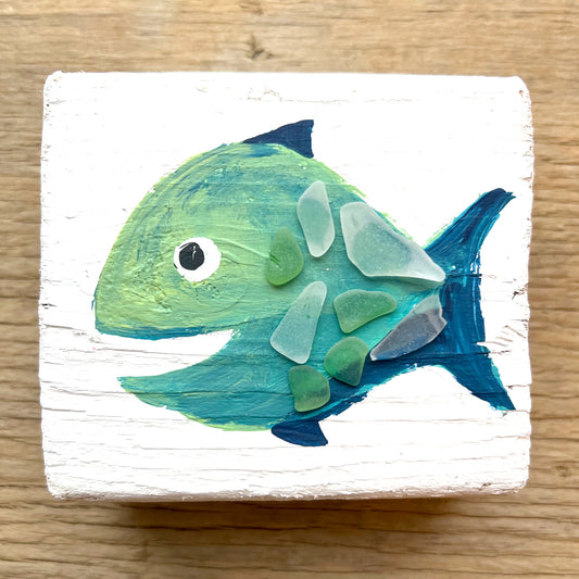 Happy Fish Driftwood Painting I by Sook and Hook