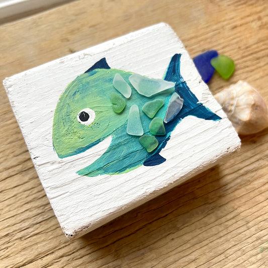 Happy Fish Driftwood Painting I by Sook and Hook