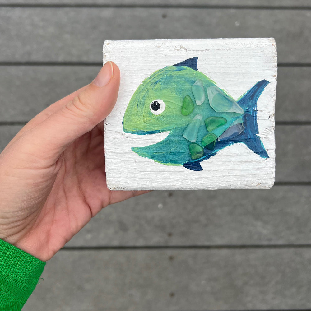 Happy Fish Driftwood Painting I by Sook and Hook