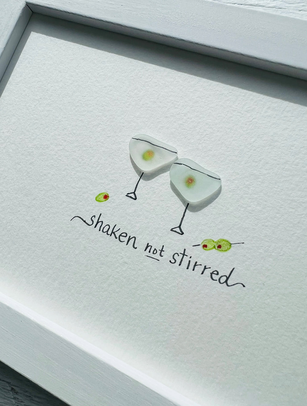 Cute Martinis with Olives Sea Glass Art