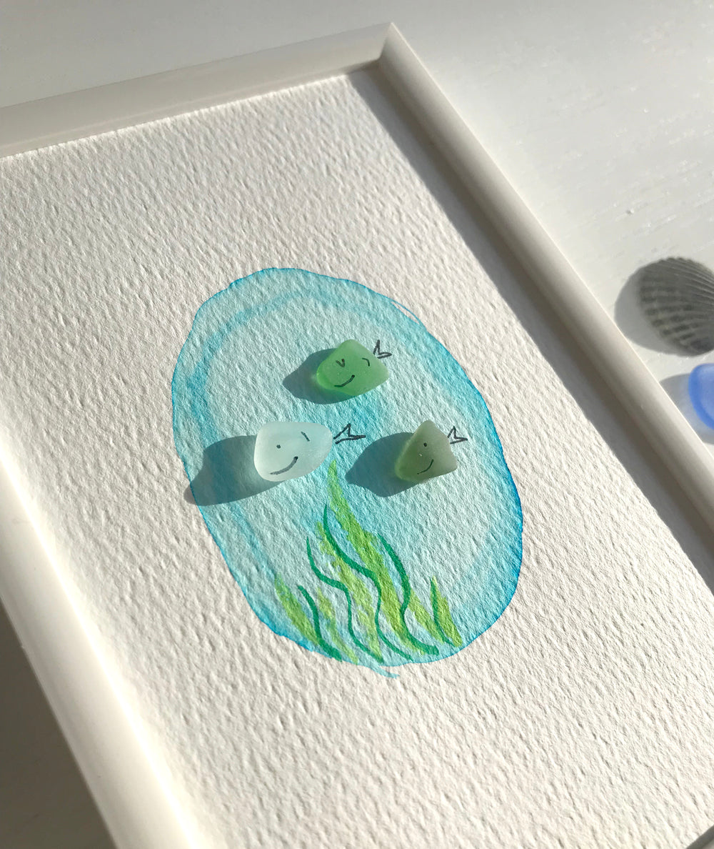 Cute Fish Trio Customizable Sea Glass Art