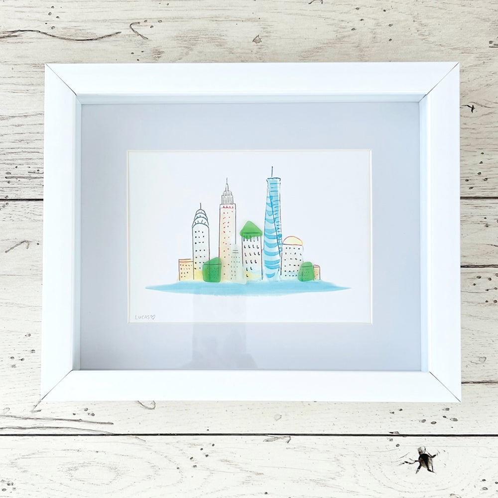 New York City Sea Glass Skyline 8"x10" by Sook & Hook