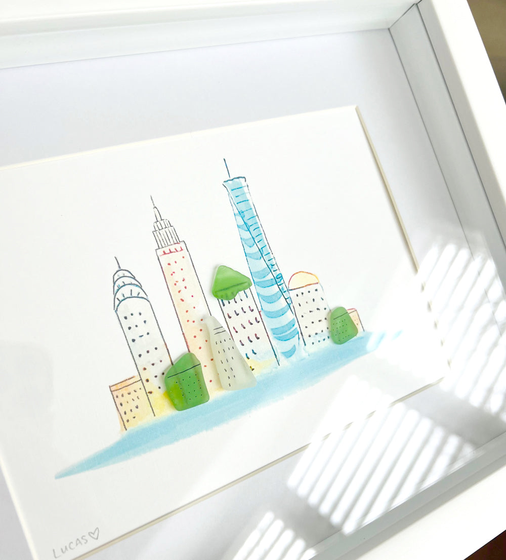 New York City Sea Glass Skyline 8"x10" by Sook & Hook