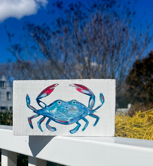 Blue Crab Driftwood Painting by Sook & Hook