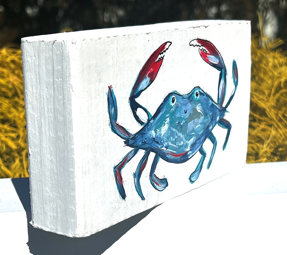 Blue Crab Driftwood Painting by Sook & Hook