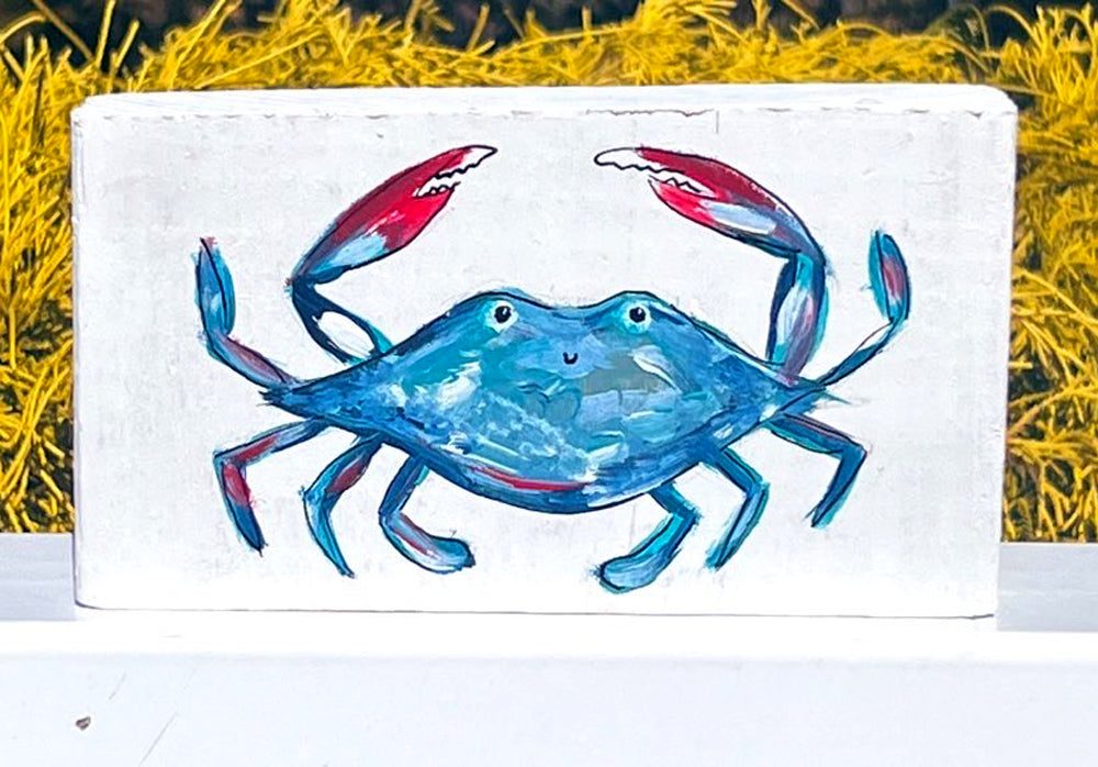 Blue Crab Driftwood Painting by Sook & Hook