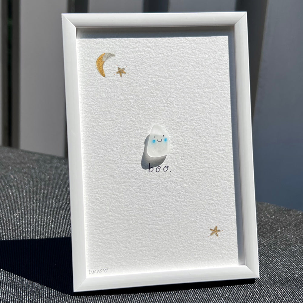 Cute Ghost Halloween Sea Glass Art