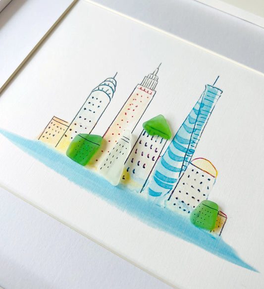 New York City Sea Glass Skyline 8"x10" by Sook & Hook