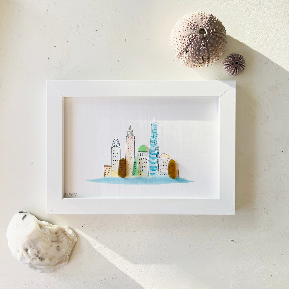 New York City Sea Glass Skyline 4"x 6" by Sook & Hook