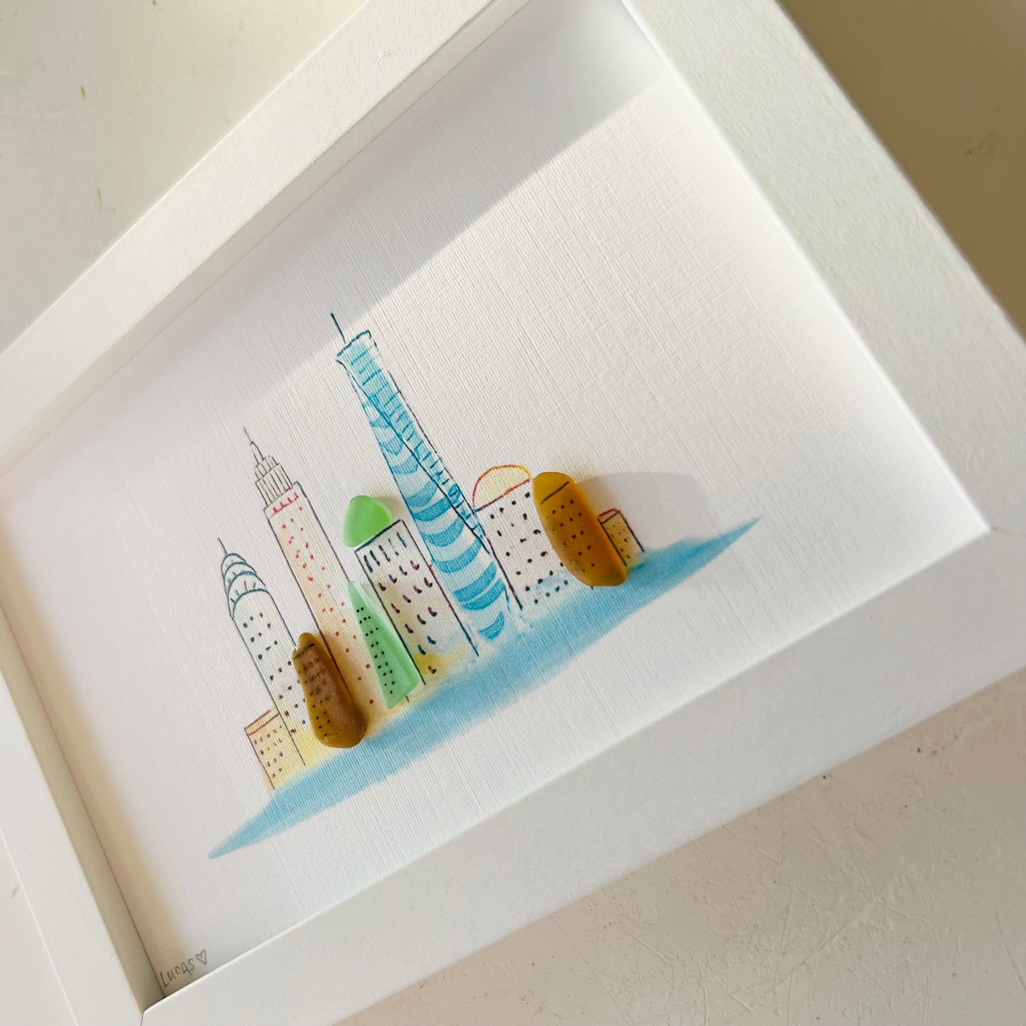 New York City Sea Glass Skyline 4"x 6" by Sook & Hook