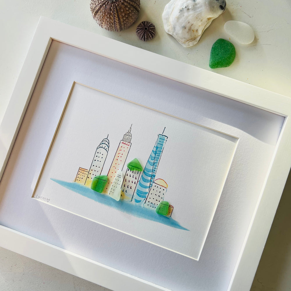 New York City Sea Glass Skyline 8"x10" by Sook & Hook