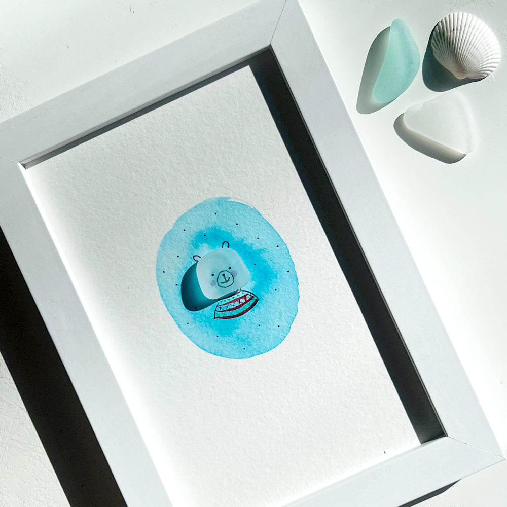 Polar Bear with a Sweater Sea Glass Art
