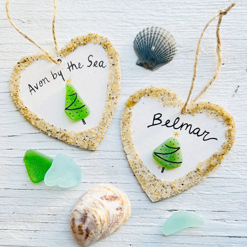 Coastal Sea Glass Tree Heart Ornaments by Sook & Hook